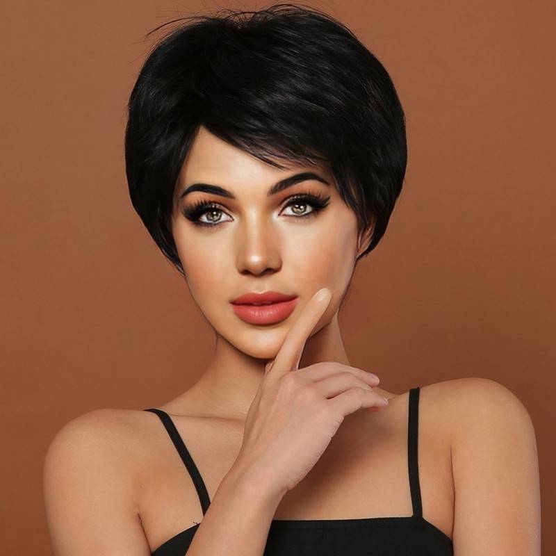 Factory straight hair wig women European and American fashion short straight hair sides Differential bangs chemical fiber full set overseas hair