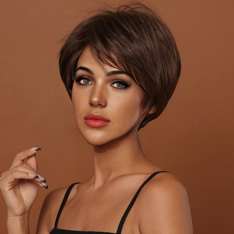 Factory straight hair wig women European and American fashion short straight hair sides Differential bangs chemical fiber full set overseas hair