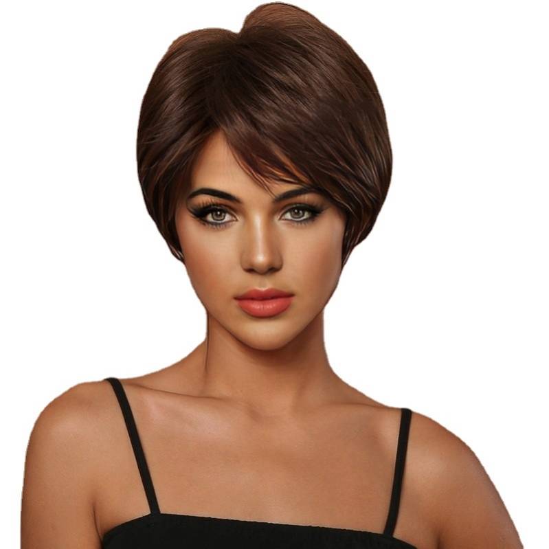 Factory straight hair wig women European and American fashion short straight hair sides Differential bangs chemical fiber full set overseas hair