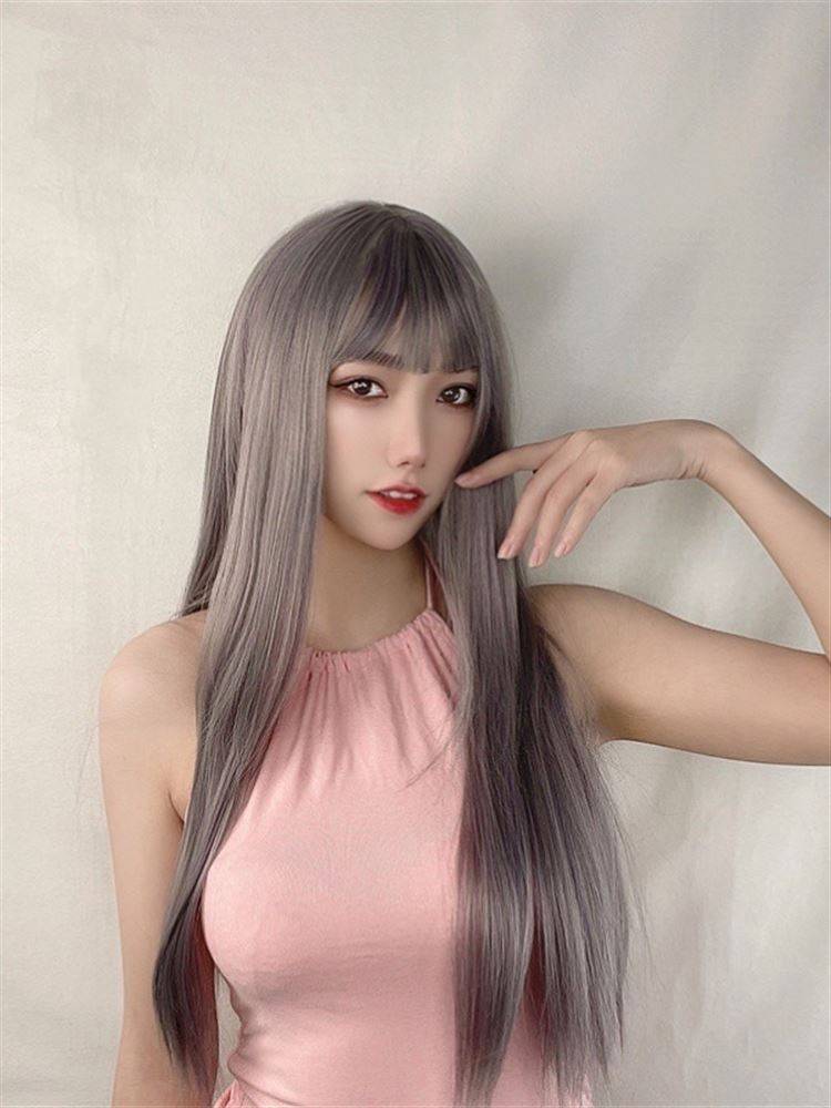 Spot Korean popular wig Women's air bangs long straight hair chemical fiber full -headed full -headed manufacturer New goods source