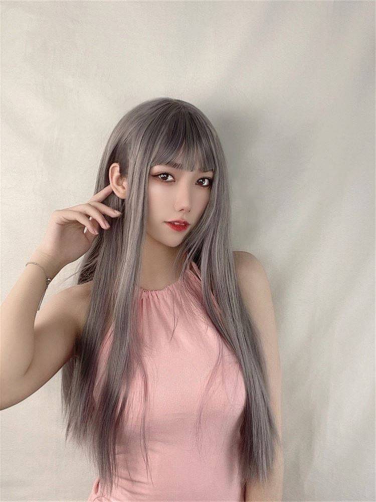 Spot Korean popular wig Women's air bangs long straight hair chemical fiber full -headed full -headed manufacturer New goods source