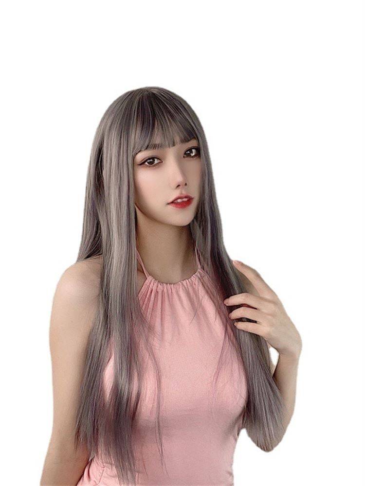 Spot Korean popular wig Women's air bangs long straight hair chemical fiber full -headed full -headed manufacturer New goods source