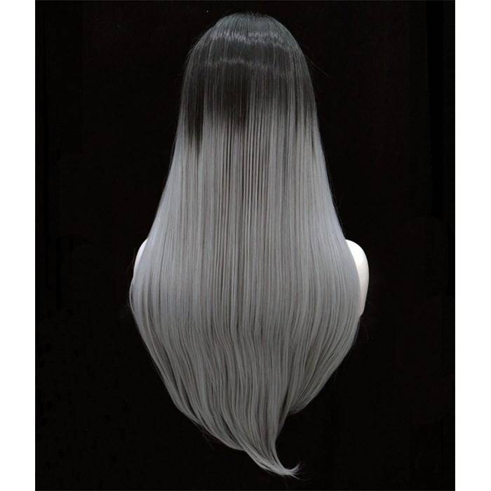 Genuine European and American wig women are fashionable, smooth, long straight hair, black gradient gray dyeing, chemical fiber wig