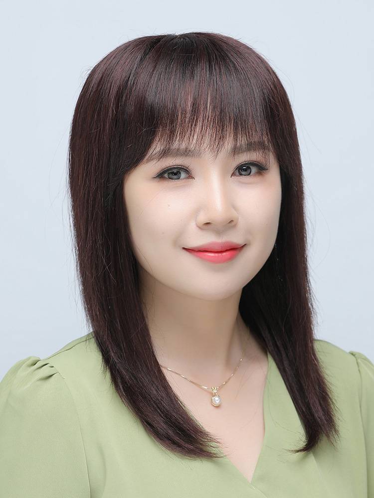 Wig Mom Mommomile Mid -length straight hair full set of real people hair, thin natural long hair can tie the ponytail wig