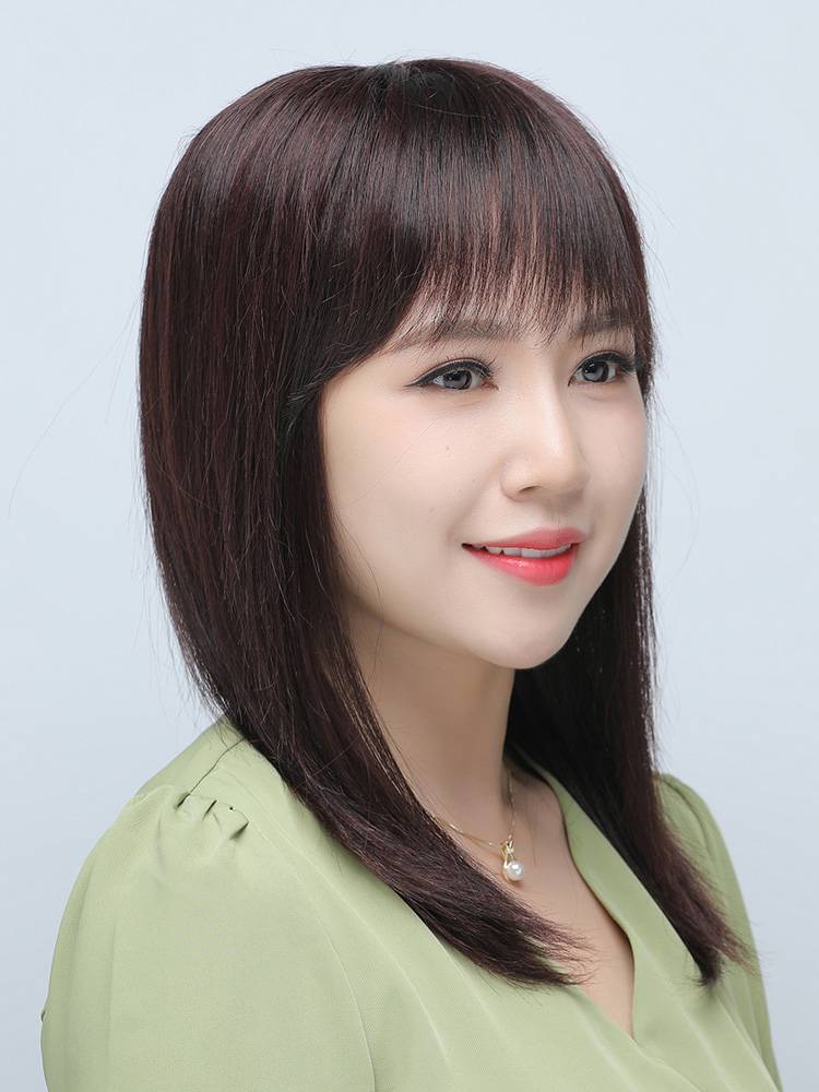 Wig Mom Mommomile Mid -length straight hair full set of real people hair, thin natural long hair can tie the ponytail wig
