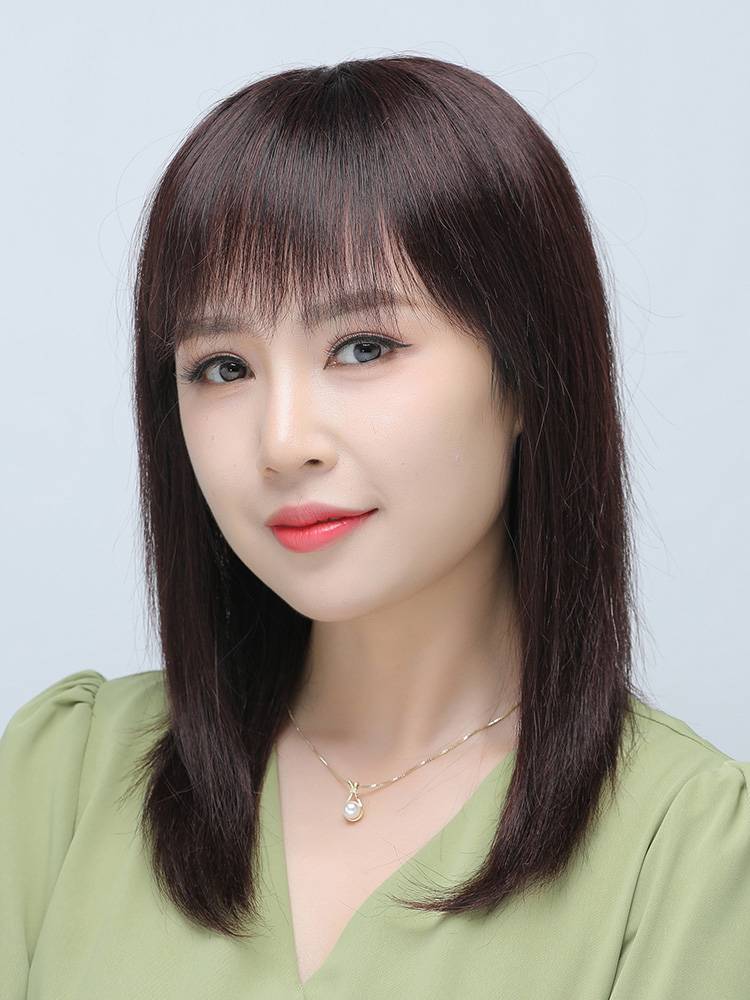 Wig Mom Mommomile Mid -length straight hair full set of real people hair, thin natural long hair can tie the ponytail wig