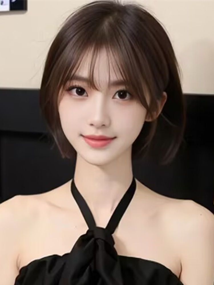 Wig female short straight hair Bobo head naturally fluffy age reduction air bangs daily cute students whole wig