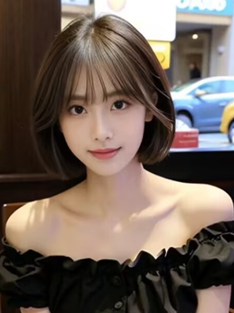 Wig female short straight hair Bobo head naturally fluffy age reduction air bangs daily cute students whole wig