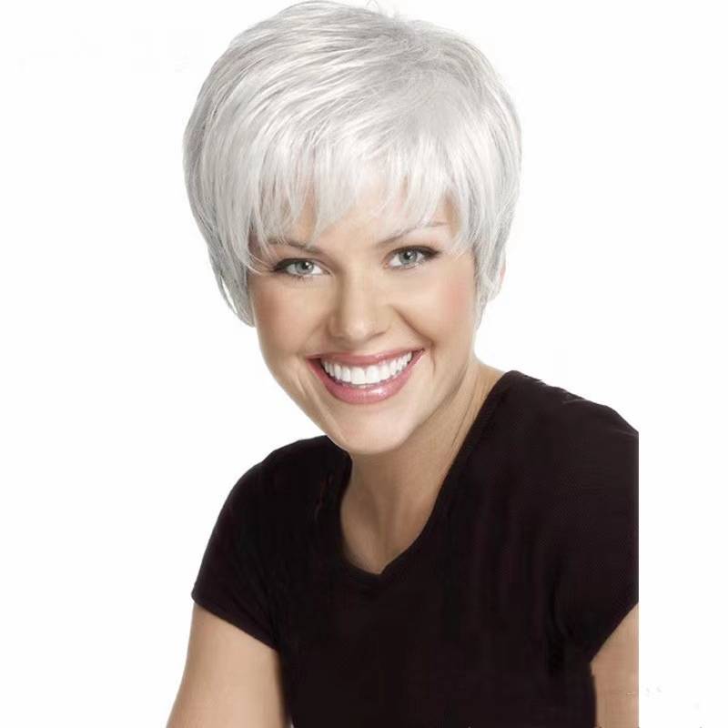 eBay Wish hot -selling wig Short -straight silver fashion female wig European and American Amazon hot sale