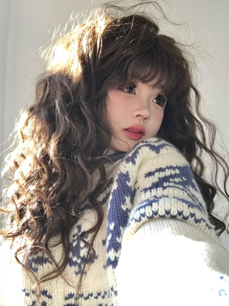 Wig female long curly wool roll natural fluffy full set of corn hot 2024 fashion new whole wig