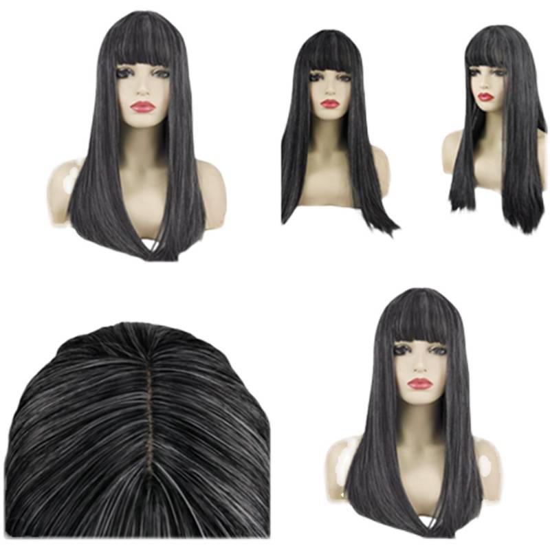 Fashion Qi bangs black and white mixed -colored long straight wigs plays the role of the role wig daily wear