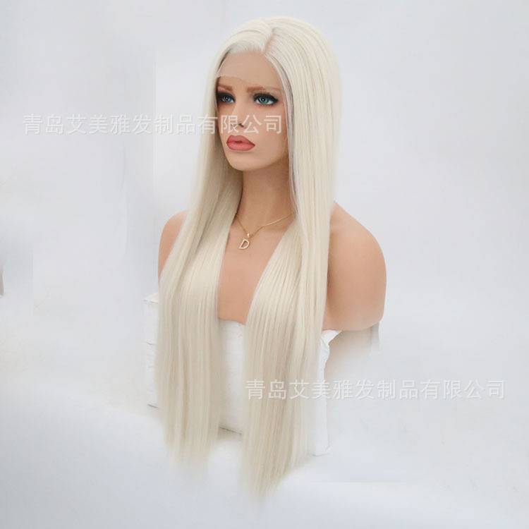 Wigs and American popular rice white long straight hair pre -hair lace fibrous fodder head cover manufacturers