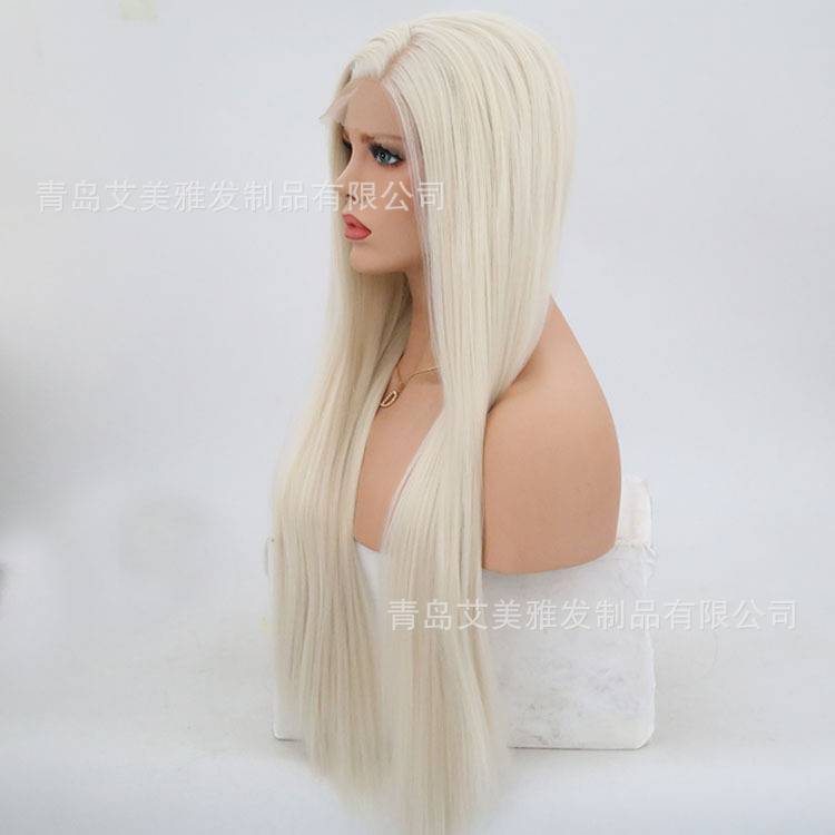 Wigs and American popular rice white long straight hair pre -hair lace fibrous fodder head cover manufacturers