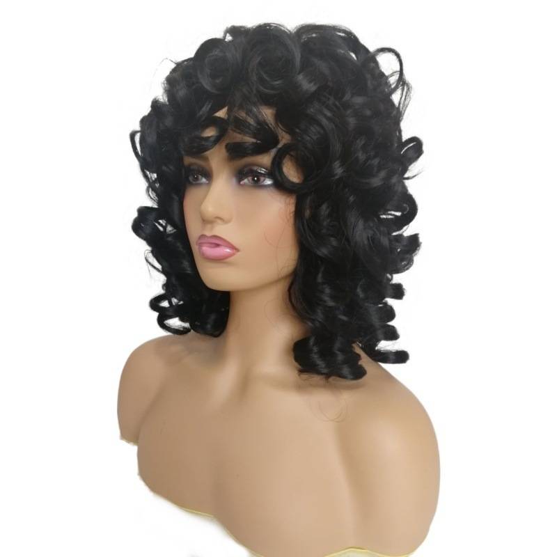 Factory straight long -selling ladies wig black wig long curly hair high temperature silk IEM bangs wig