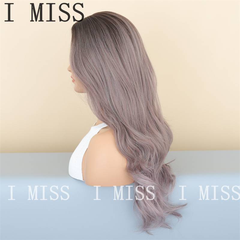 Cross -border new wigs are divided into gradient gray -purple long wavy long curly curly curly European and American wigs full head set