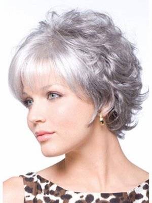 Short curly hair in the wig Middle -aged and elderly people with gray flower white hair, fluffy, realistic fake hairdressee