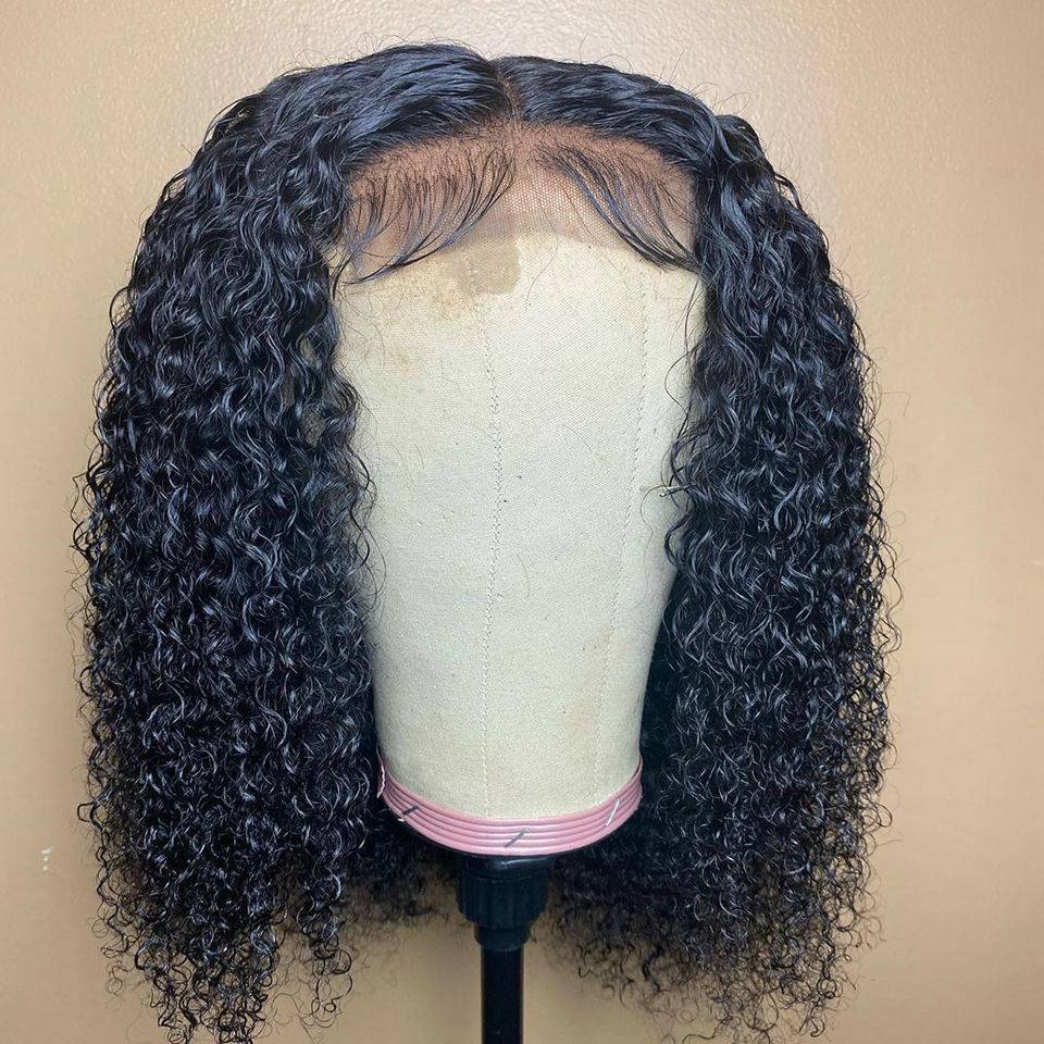 Short Curly Bob Lace Front Human Hair Wigs Remy black Fluffy