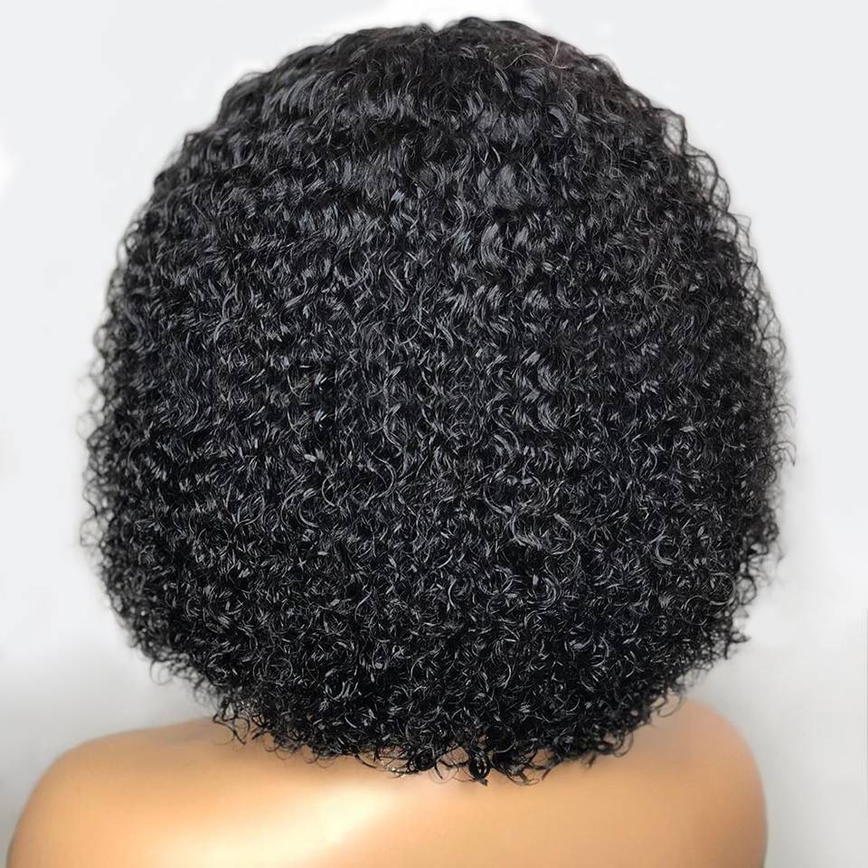 Short Curly Bob Lace Front Human Hair Wigs Remy black Fluffy