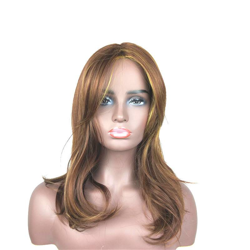 European and American ladies wig Golden Brown Dye Dye Gradient Discolor Long -hair Temperature Flutenant Pear Blossom Middle Long straight hair