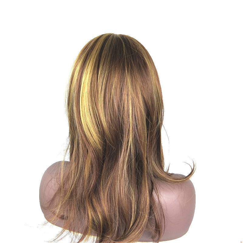 European and American ladies wig Golden Brown Dye Dye Gradient Discolor Long -hair Temperature Flutenant Pear Blossom Middle Long straight hair