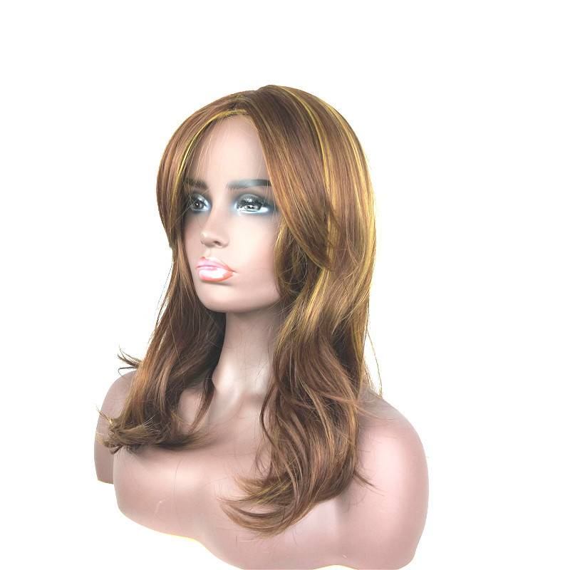 European and American ladies wig Golden Brown Dye Dye Gradient Discolor Long -hair Temperature Flutenant Pear Blossom Middle Long straight hair