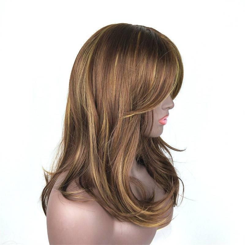 European and American ladies wig Golden Brown Dye Dye Gradient Discolor Long -hair Temperature Flutenant Pear Blossom Middle Long straight hair