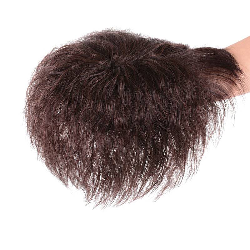 Quanzhen's head top, hair film short curly hair corn hot mother's hairpin, real hair, female hair top cover white hair wig