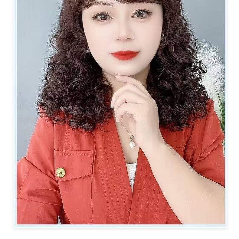 Mid -long curly hair big wave head set goddess hot fashion mothers middle -aged and elderly head sets of wool rolls can be tied naturally and realistic