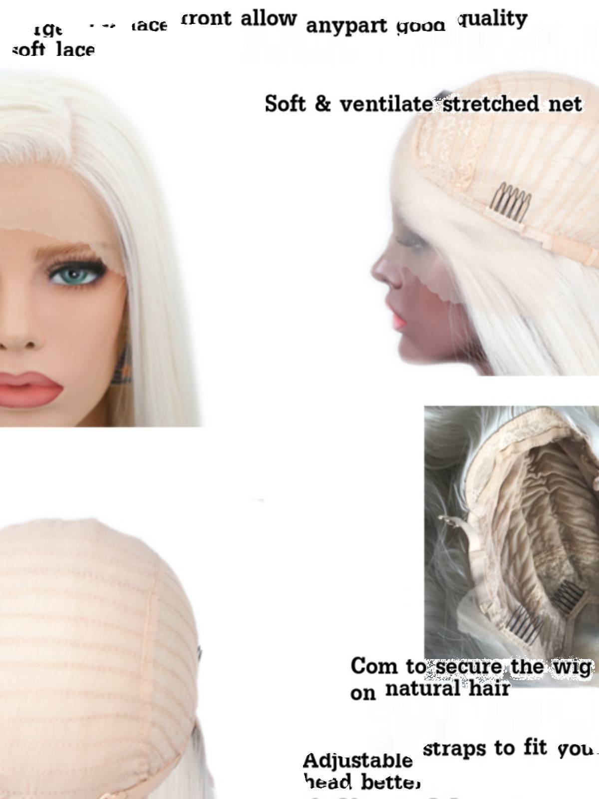 Fashionable lace long straight -haired rice white chemical fiber matte 70 cm long hair sleeve best -selling wig spot