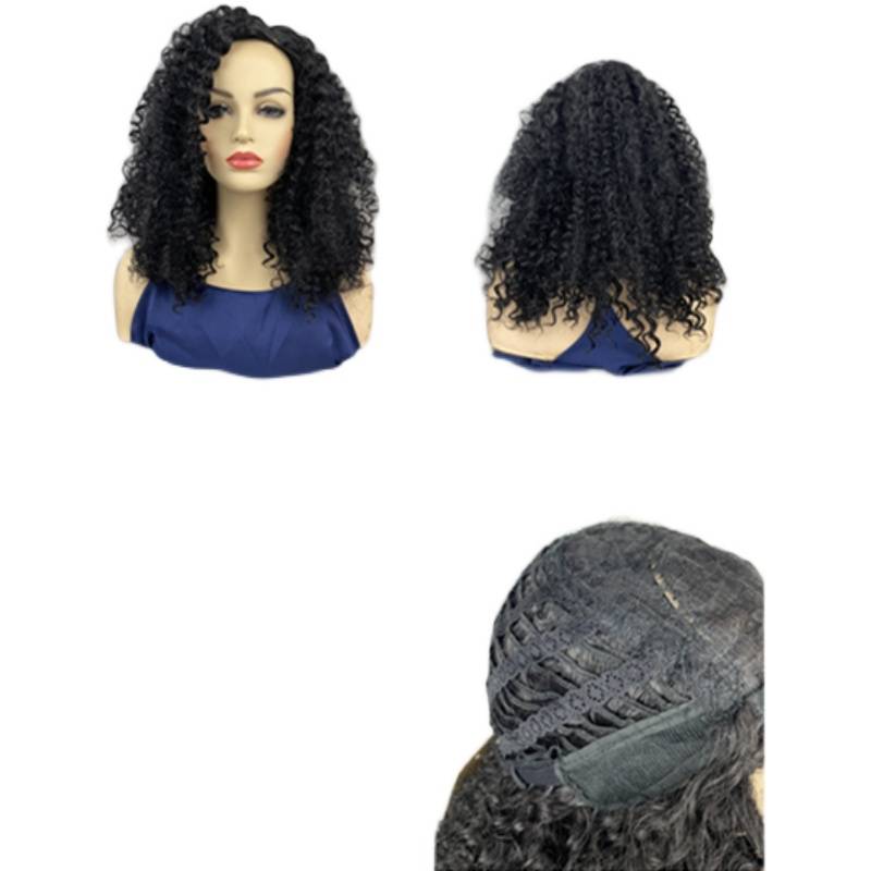 The new black small roll high -temperature wire wig performance wig+gift network