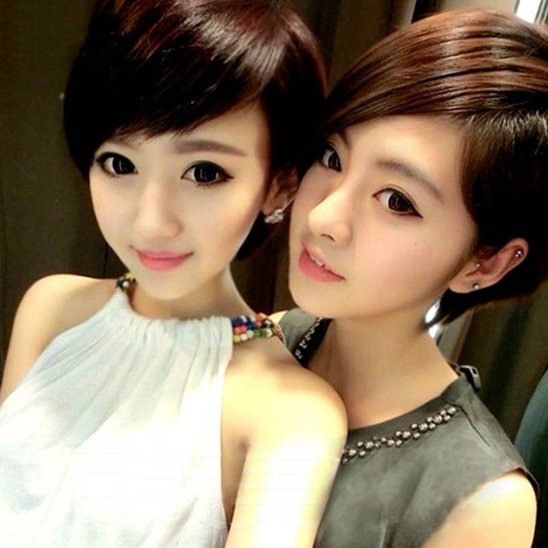 Wig female dew -ear short hair oblique bangs short straight hair fashion short hair female wig female