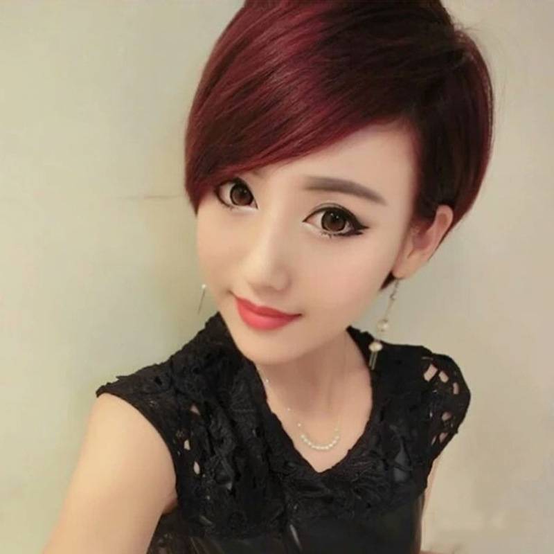 Wig female dew -ear short hair oblique bangs short straight hair fashion short hair female wig female