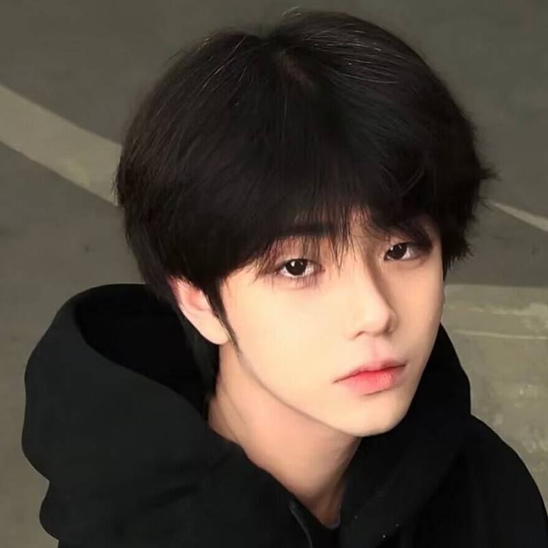 Wig Men's fashion trend Japanese youth feel short hair slightly differential bangs broken hijab, fluffy, natural simulation, full set
