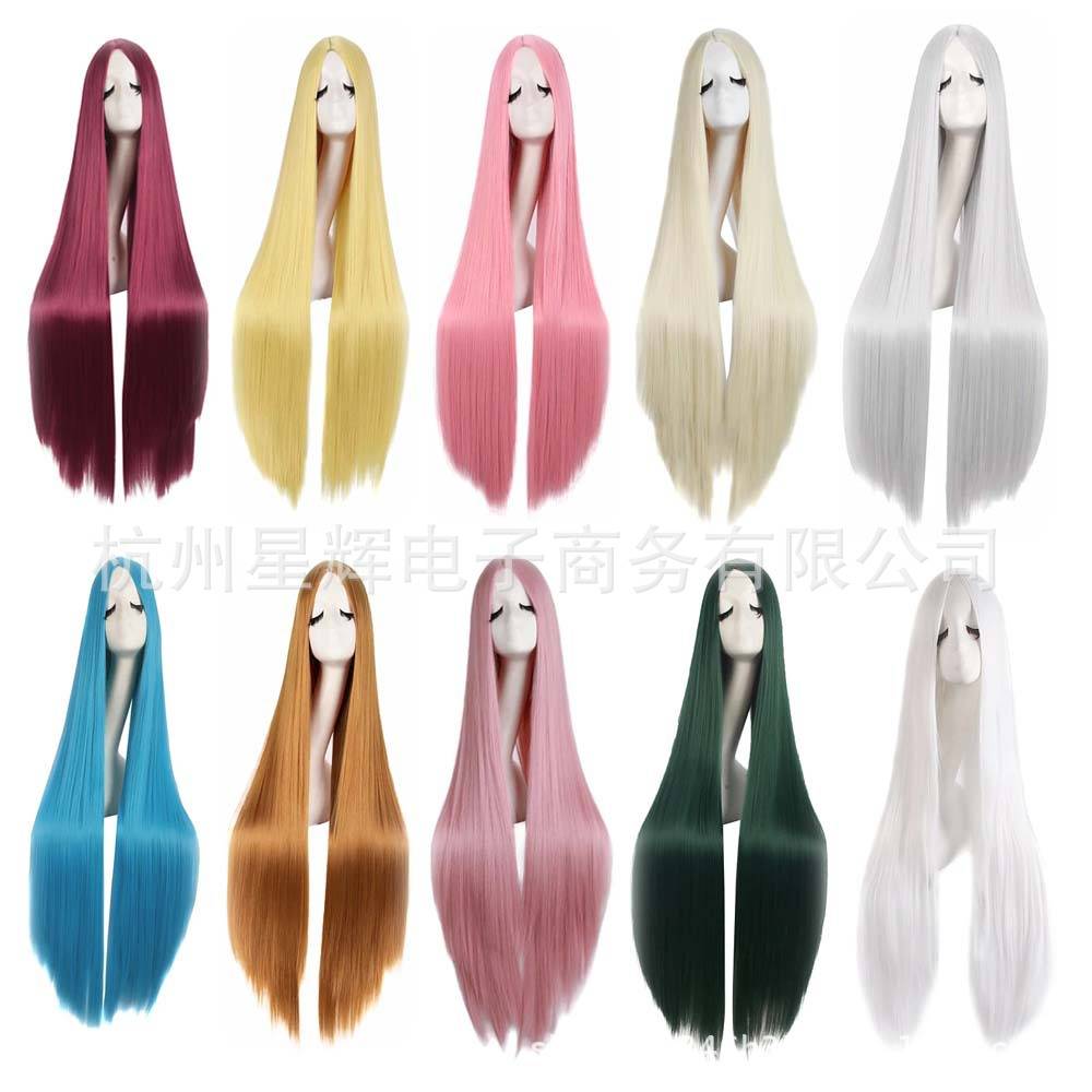 Wig universal color long straight hair anime hot -selling high -temperature silk wig
