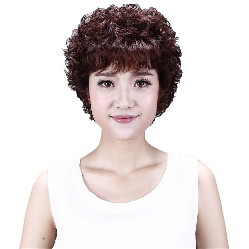 New wig Female short hair Short curly hair Women's daily live -old daily live hair send mothers breathable head cover