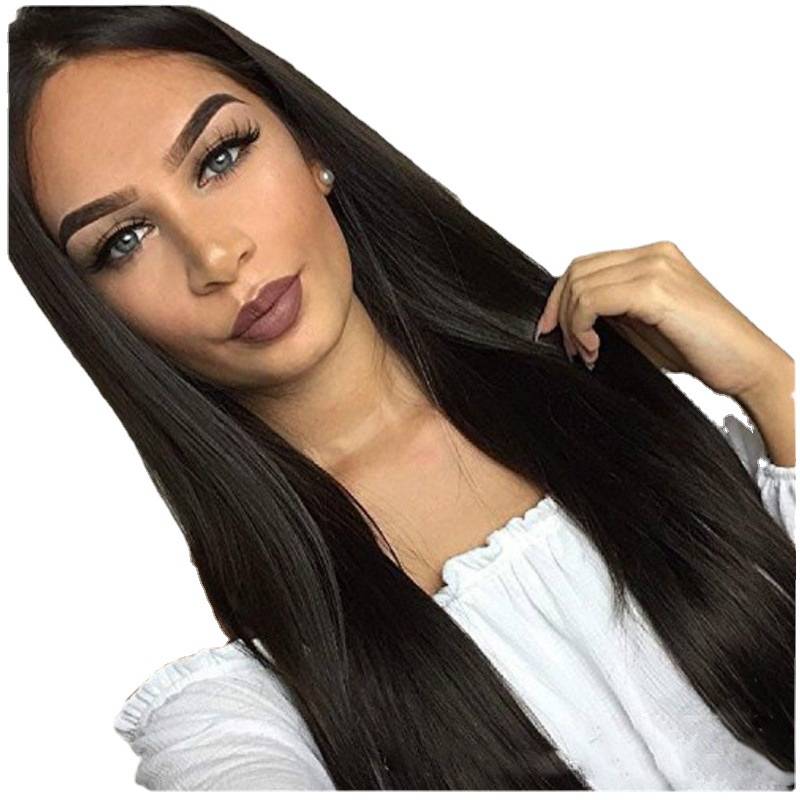European and American wig women are long hair black natural long straight hair, high -temperature silk wigs, manufacturers