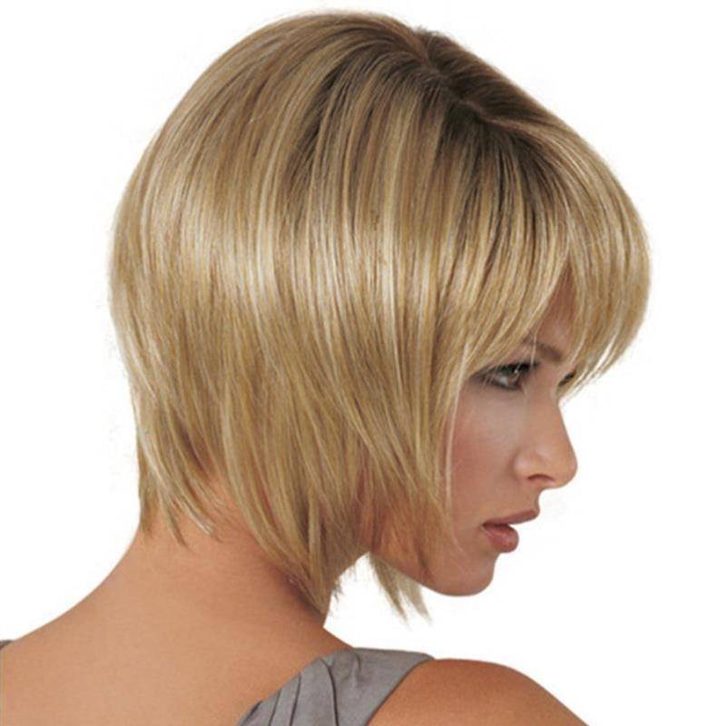 Wig women in European and American fashion women's short hair light golden side divided into short straight hair chemical fibrous wig set custom customization
