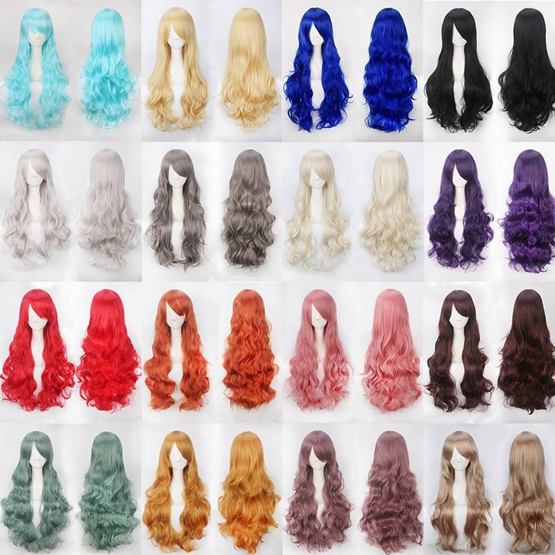Universal 80cm long curly animation wig Desific network high -temperature silk factory direct sales cos wig color