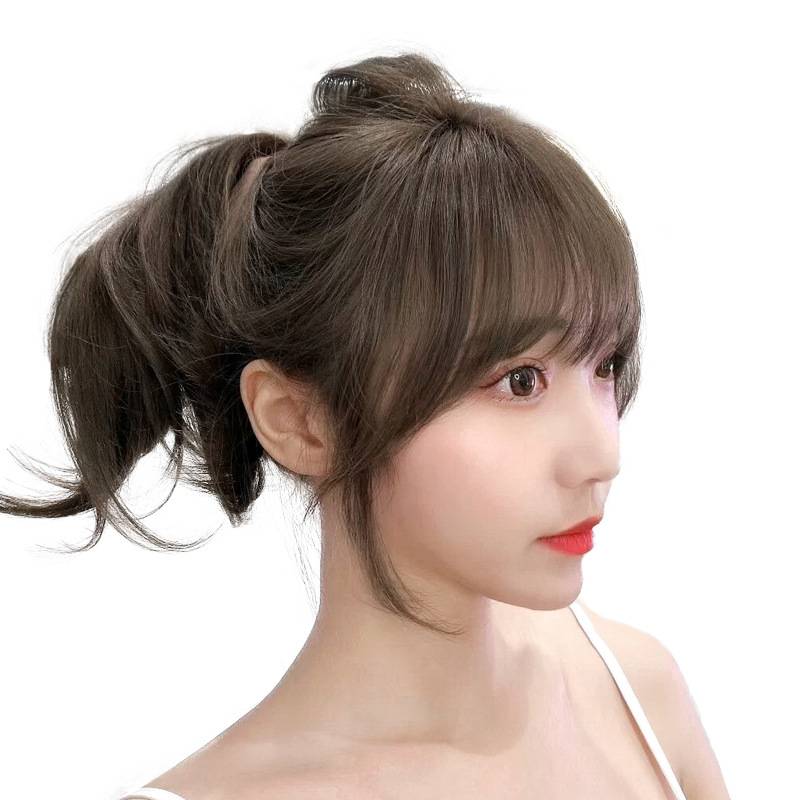 3D French air bangs wig Female Natural Bringing Dye Dya Blue Linen Cold Brown Platinum Platinum