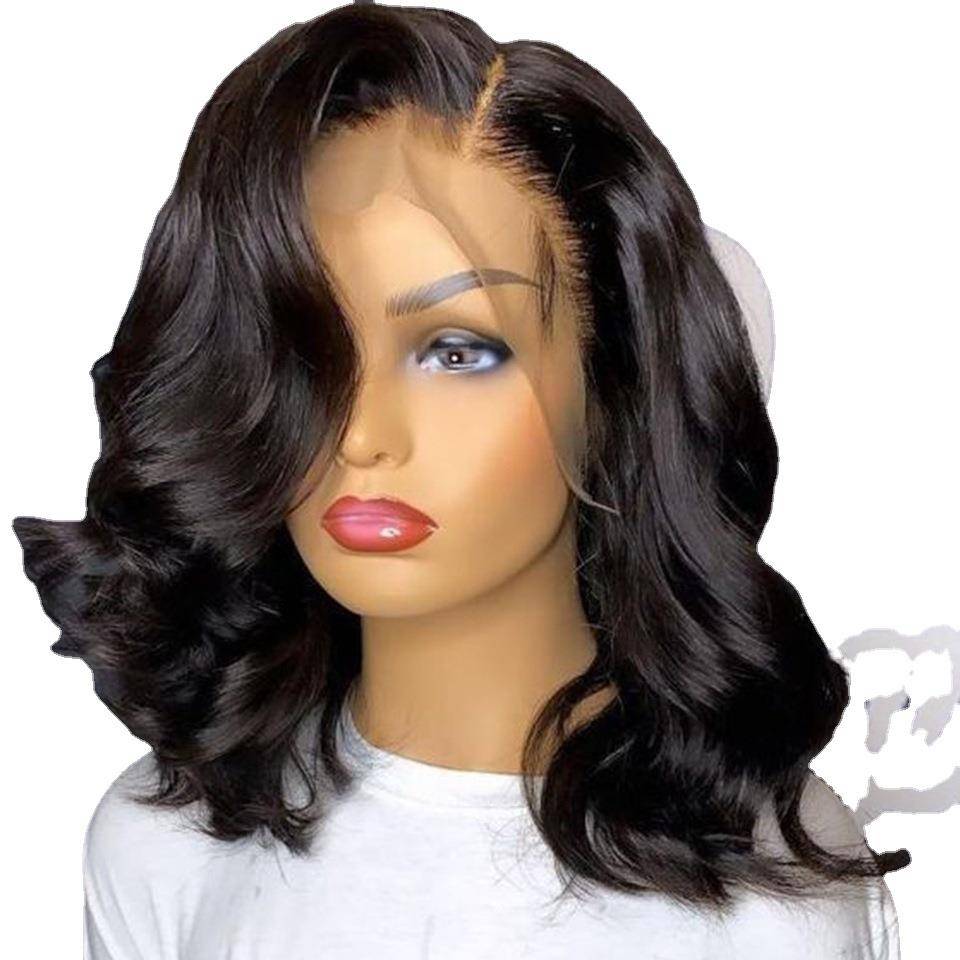 Amazon European and American black wig women medium long hair chemical fiber high -temperature silk wig head rose network wigs