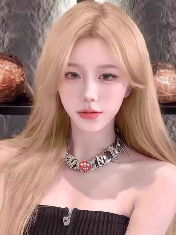 Wig female long hair is divided into eight -character bangs Rose, the same temperament net red Japanese light golden long straight hair full head