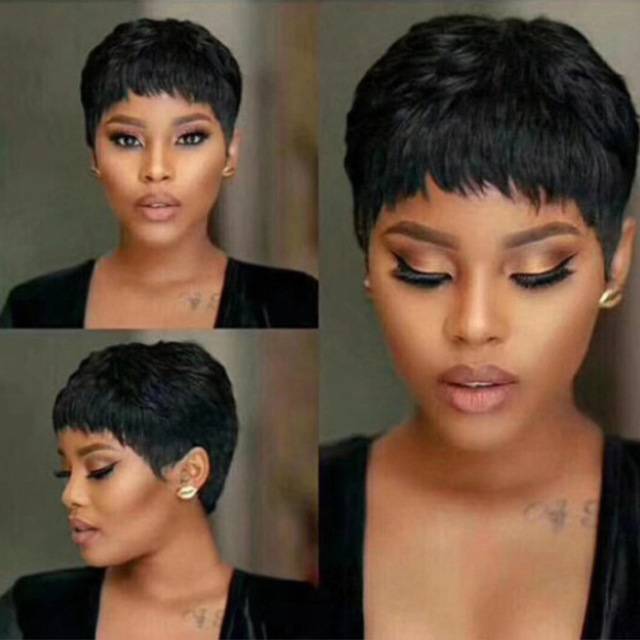 Wigs in European and American fashion short -haired female African black short hair chemical fiber mechanism head hut Amazon