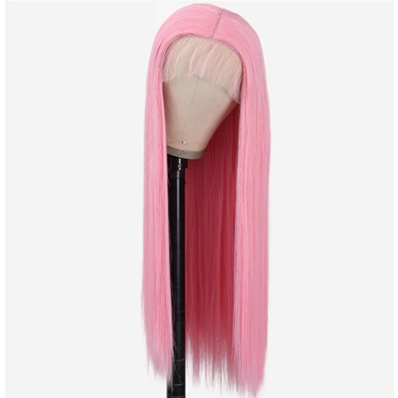Cross -border e -commerce wig female light pink long straight wig Full set of popular woven wig female chemical fibrous hood