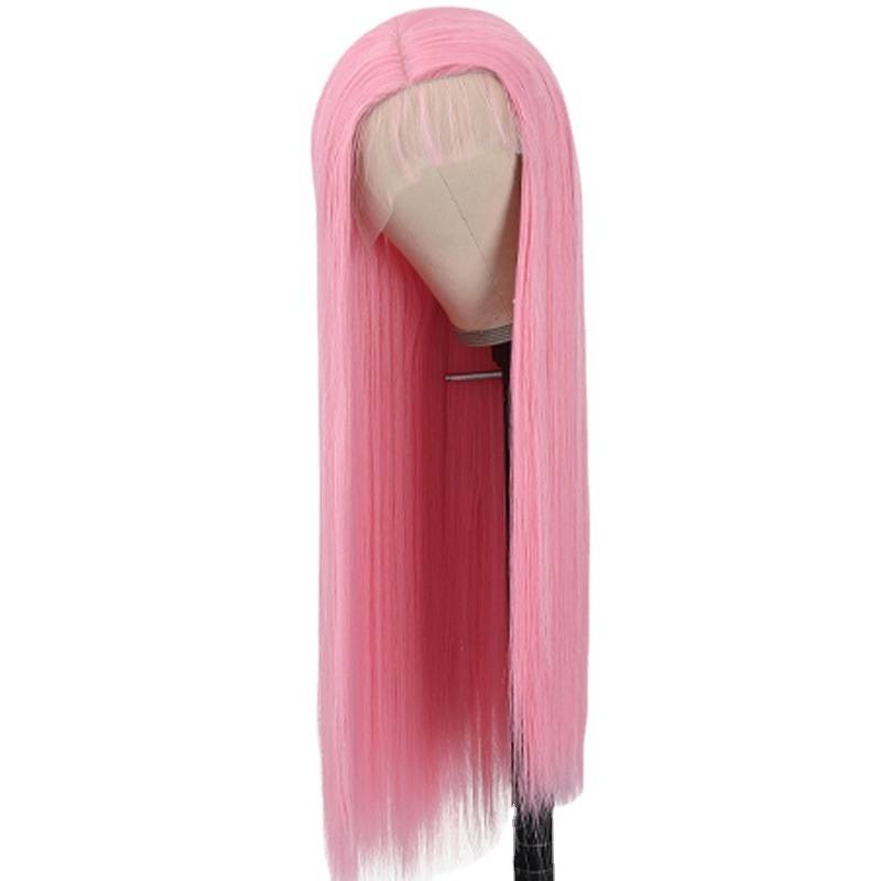 Cross -border e -commerce wig female light pink long straight wig Full set of popular woven wig female chemical fibrous hood