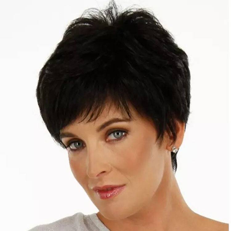 Spot wigs female short straight hair European and American fashion ladies fluffy short hair high -temperature silk mechanism full set