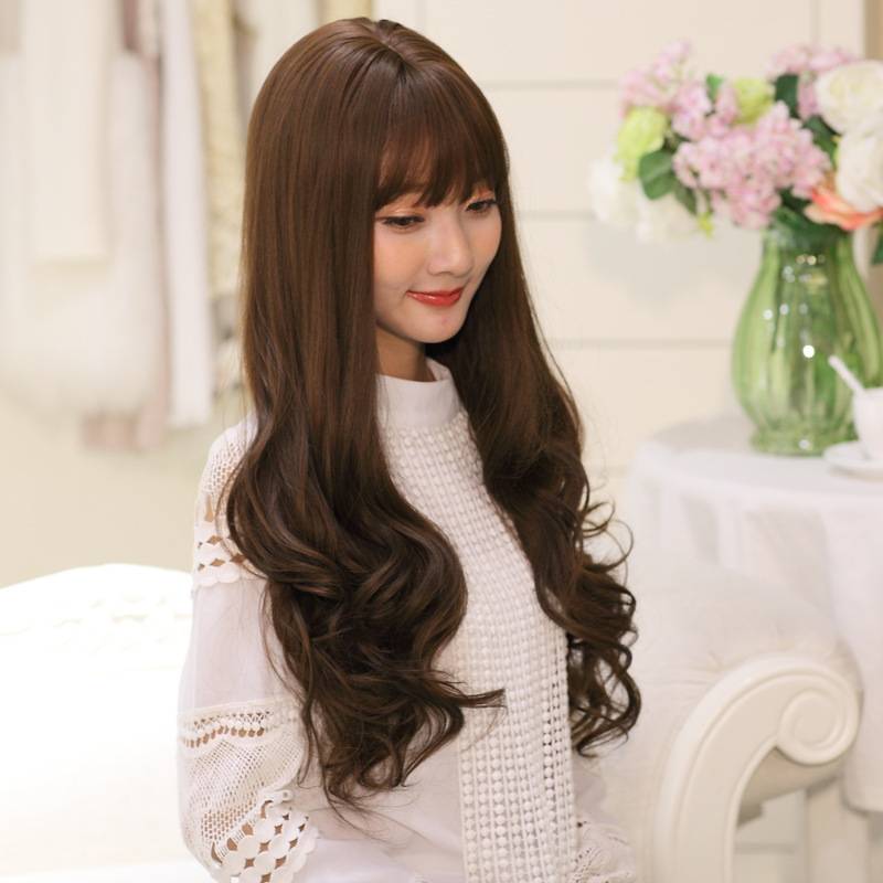 Supply Korean version of hot -selling wig curly hair long curly hair and air bangs bangs loose wig full set
