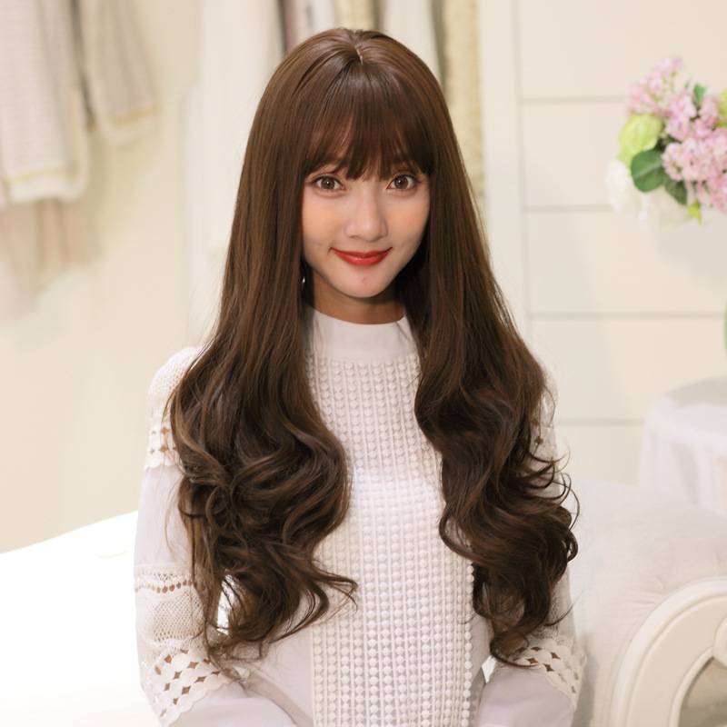 Supply Korean version of hot -selling wig curly hair long curly hair and air bangs bangs loose wig full set