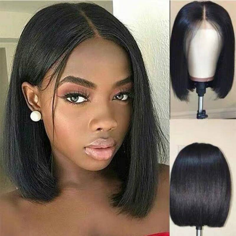 European and American wigs female black short straight hair is divided into BOBO Bobo head high -temperature silk, fibrous hair buckle net