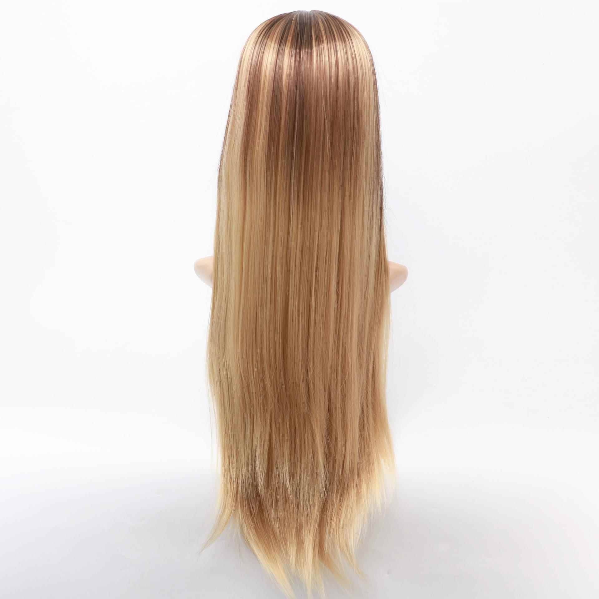 High -temperature silk long straight hair female yellow -brown genuine European and American fake discovery rose network wig manufacturers