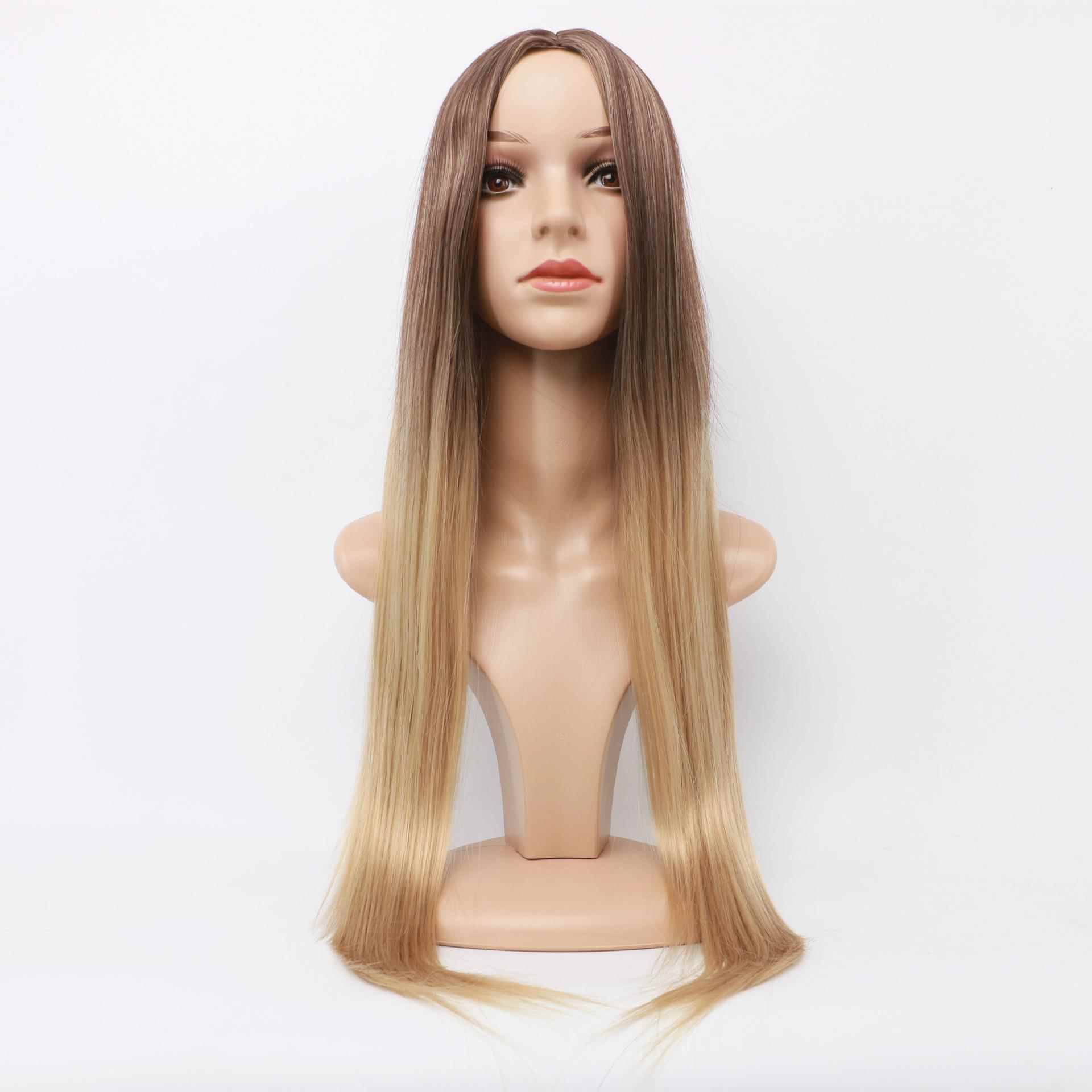High -temperature silk long straight hair female yellow -brown genuine European and American fake discovery rose network wig manufacturers